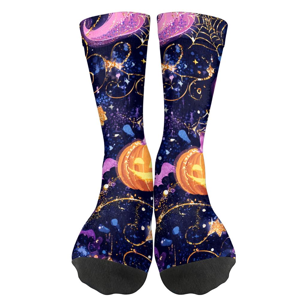 Unisex Breathable Mid-Calf Socks Halloween Print Comfortable Stretchy Crew Socks Suitable for Everyday Wear and Seasonal Use