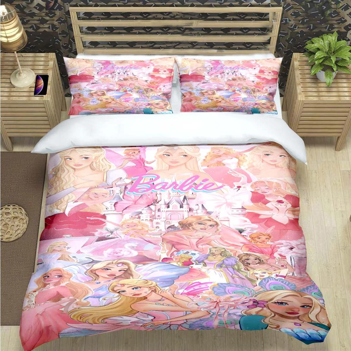 

Горячая Мода B-Barbie Мультяшный Принт Комплекты Постельного Белья Набор Постельных Принадлежностей Комплект Одеял Подростки Девочки Мультяшный Твин Односпальный Детский Роскошный Подарок EU Twin 135x200cm