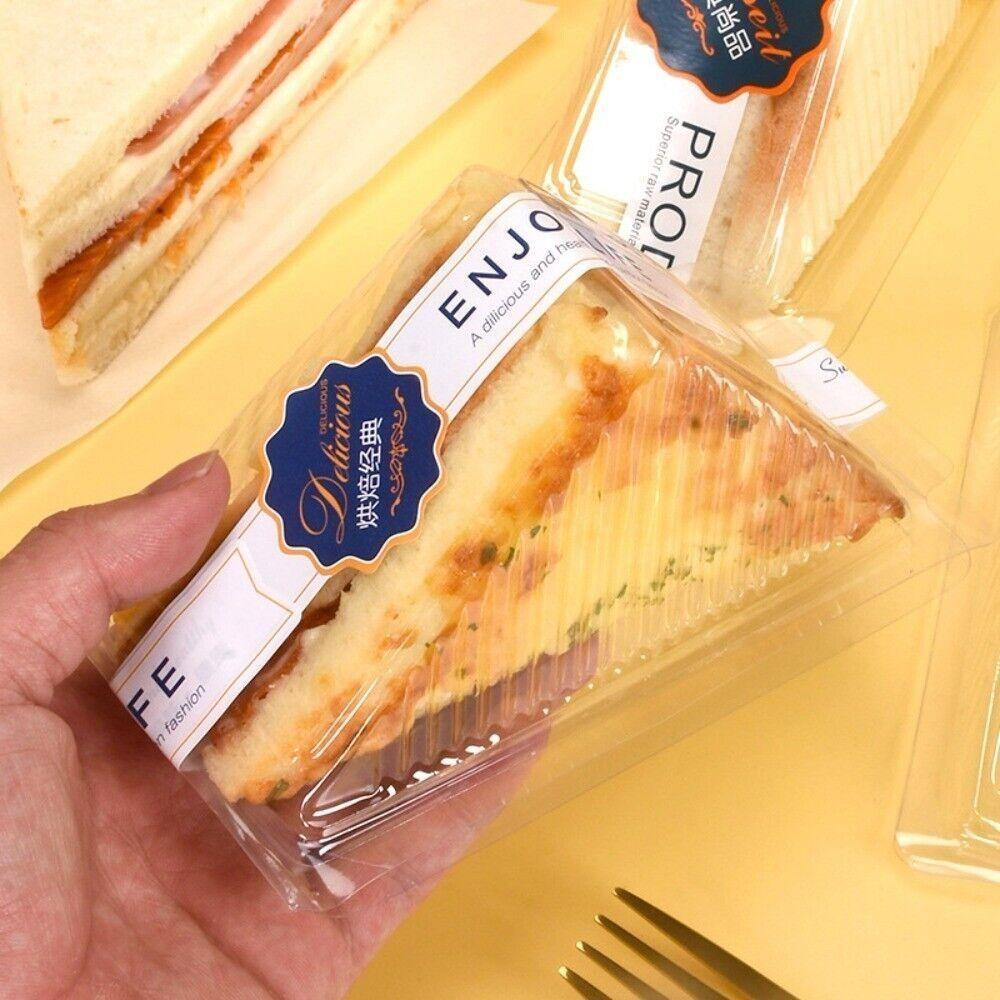 100Pcs New PET Sandwich Packing Box with Lids Clear Sandwich Triangle Case DIY Reusable Wedge Boxes Kitchen