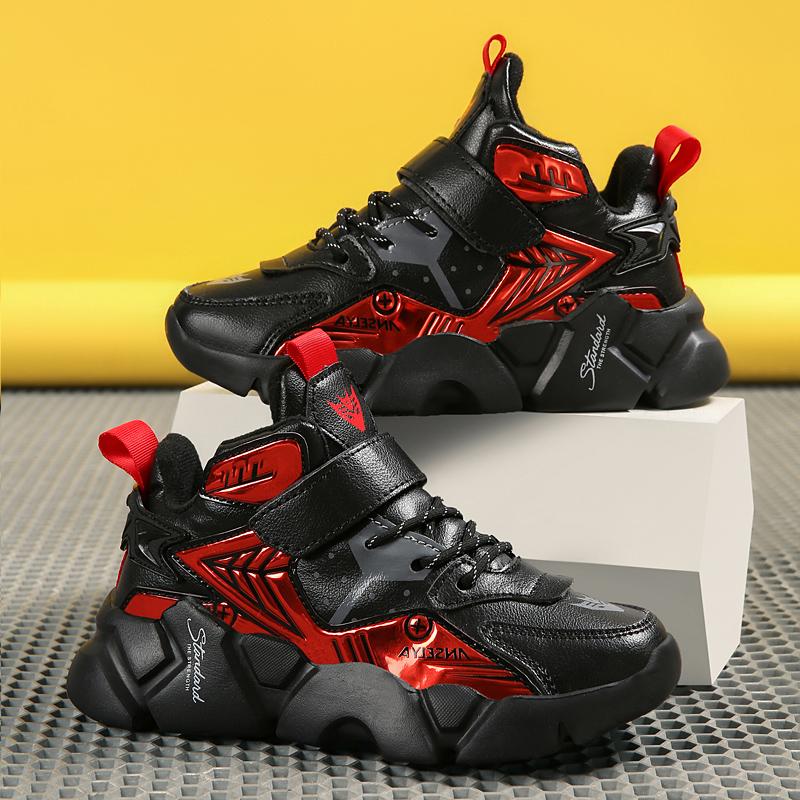 Jungen Schuhe High Top Neue Leder Wasserdicht Sportschuhe Herbst und Winter Kinder Mit Kaschmir Warm Rutschfest Blaue Ballschuhe