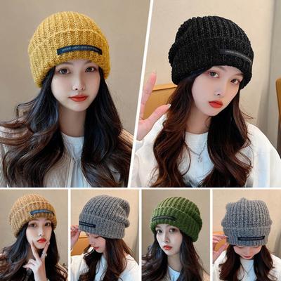 Solid Color Winter Warm Hat Streetwear Cap High Elastic Ultra-Thick Unisex Autumn Winter Knitted Beanie Accessories