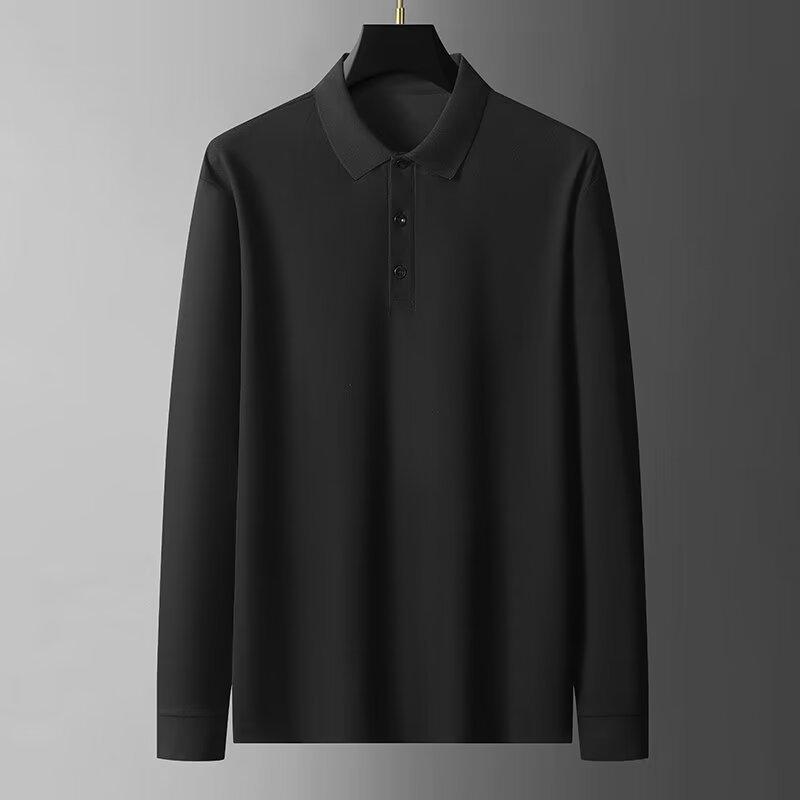 

Spring and Autumn Sports and Leisure Business Long Sleeved Polo Shirt Men s Solid Color Polo Shirt L чорний
