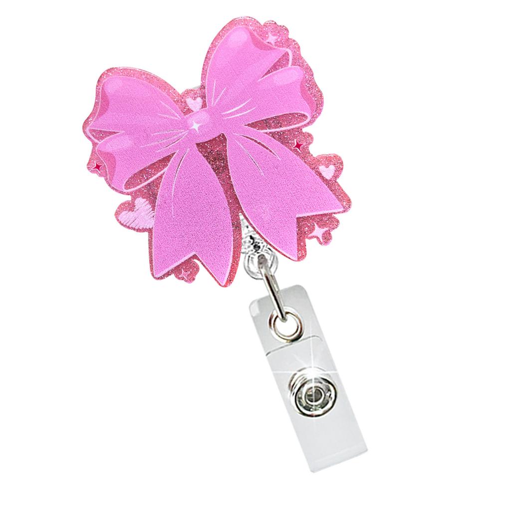 Bowknot Acrylics Badges Holder with Swivel Alligator Clip Retractable Badges Reel for Nurse Doctor Student Teacher