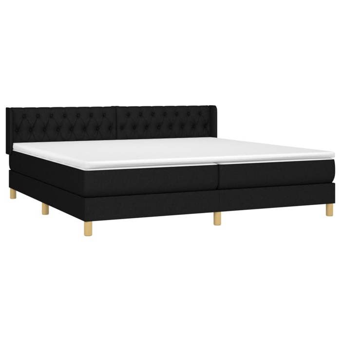 3130539 vidaXL Lit à sommier tapissier avec matelas Noir 200x200 cm Tissu