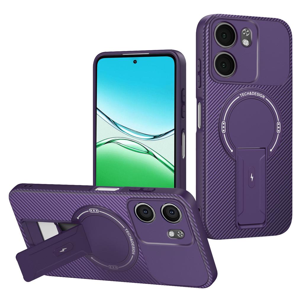 For Oppo A5x 4G/5G Case Arbon Fiber Texture PC+TPU Phone Cover with Kickstand