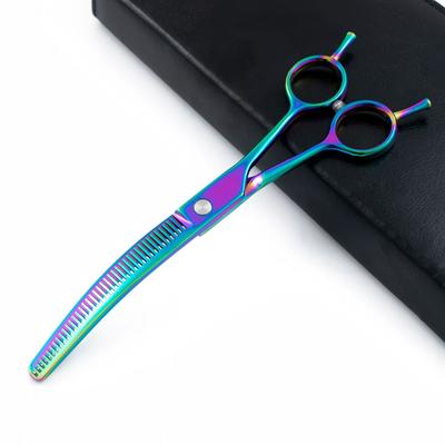 Professionelle 7 Zoll japanische Stahl-Haustier-Hundepflege-Haarschere mit gebogener Klinge, Effilierschere, Friseurschere