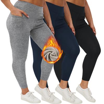 Leggingen met zakken voor herfst/winter, verdikt, fleecegevoerd, plus-size, hoge taille, bovenkleding, dames winter warme leggings