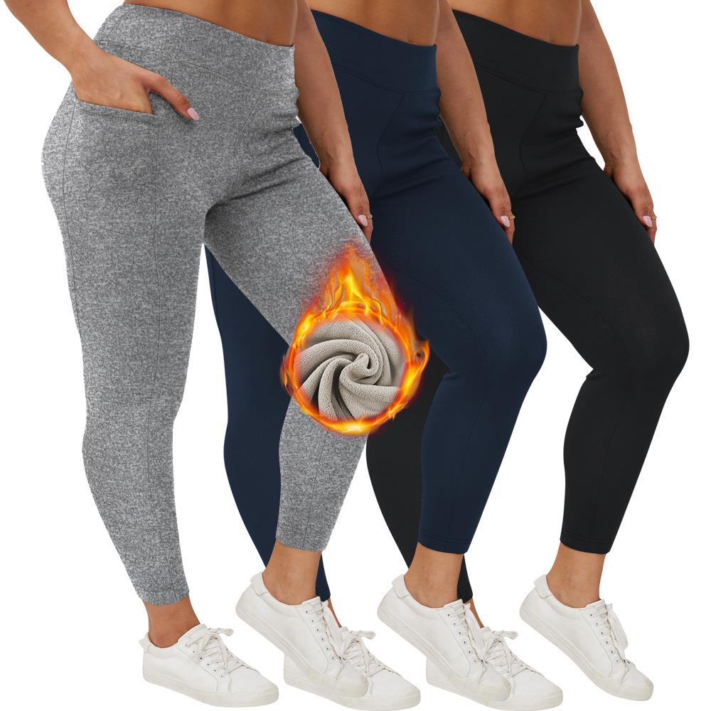 Kapsáčové podzimní/zimní zateplené fleecem plus-size legíny s vysokým pasem dámské zimní teplé legíny