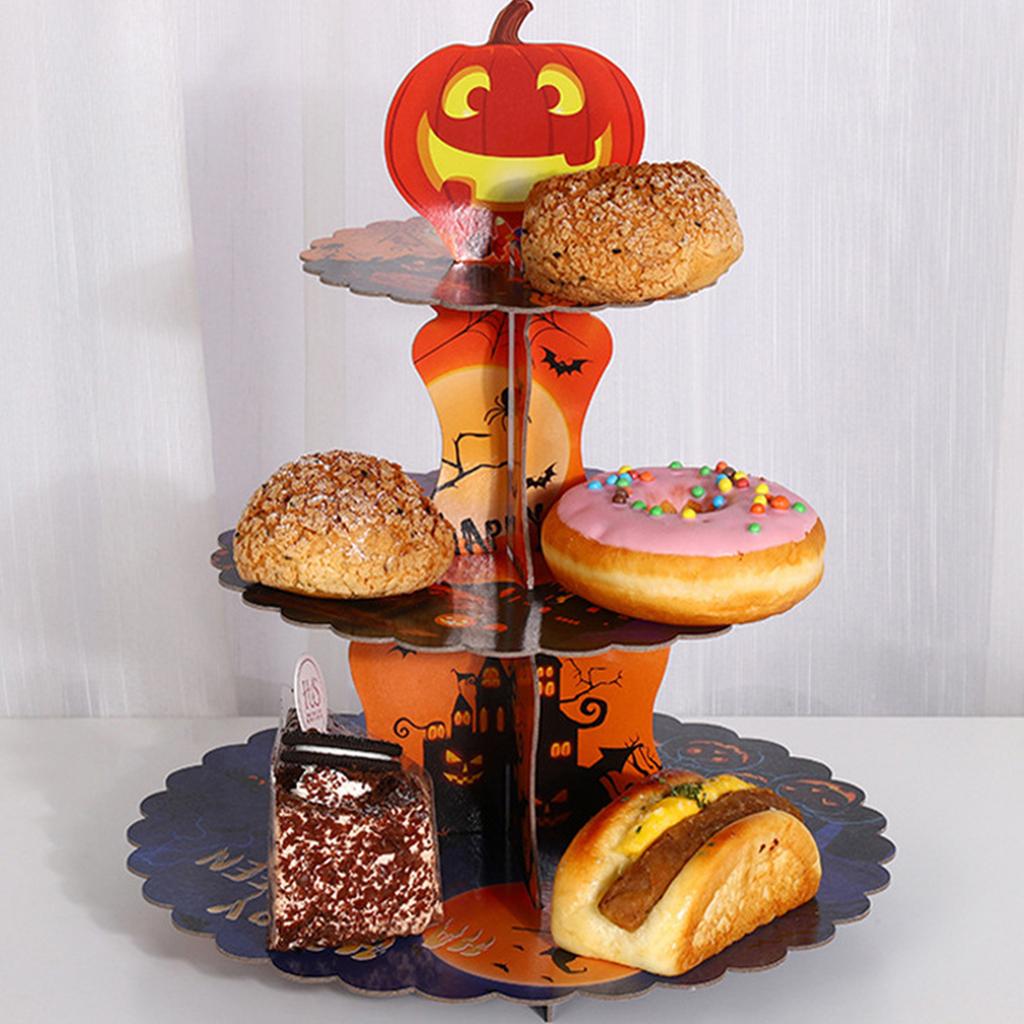 Halloween Themed Multi Tier Paper Dessert Stand For Spooky Party Tabletop Decoration And Sweet Treats Display