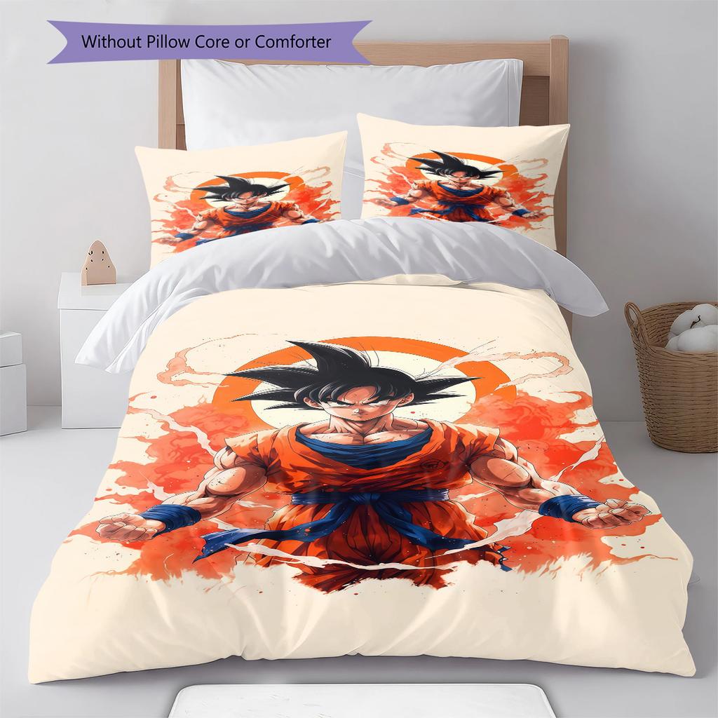 Son Goku Muster Bettwäsche, Steppbett Set Bettbezug Kissenbezug Zuhause Geburtstagsgeschenk (1 Bettbezug + 2 Kissenbezüge, ohne Füllung)