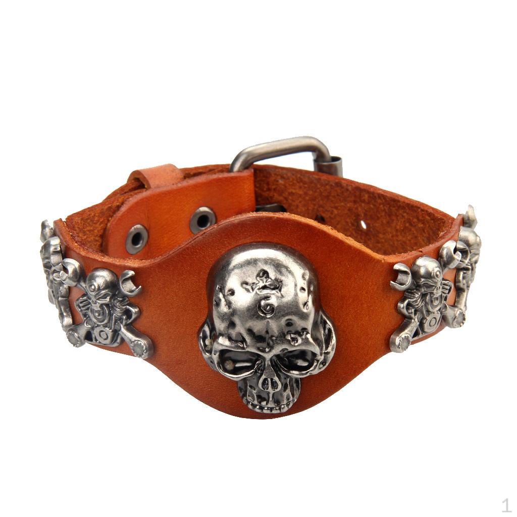 3D Skeleton Gothic Punk Rock PU Leather Bracelet