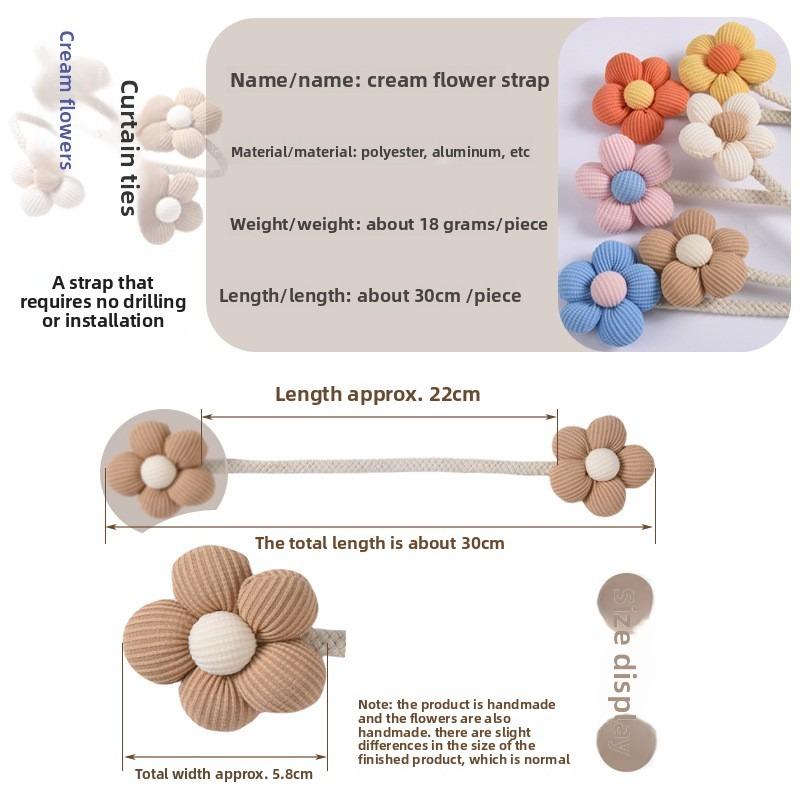 Cute Flower Twist Curtain Tiebacks, Colorful Kids' Room Decor, Punch-Free Adjustable Soft Furnishings Accessories.