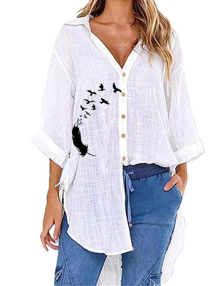 Women Casual V Neck Half Sleeve Blouse Spring&summer Fashion Loose Printed T-shirt S