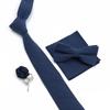 Solid Color Cotton Necktie Set For Men Tie 4pcs Hanky Cufflinks Rhinestone FLoral Brooch Tie Set