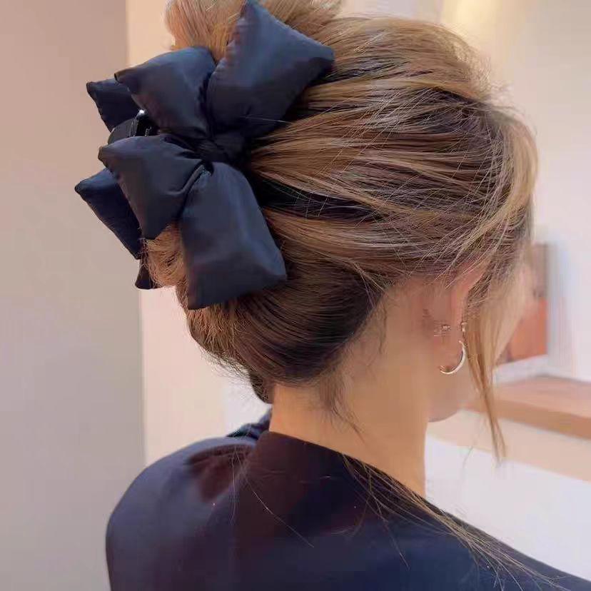 Black Bow Sponge Claw Clip - Large High-End Hair Accessory for Thick Hair