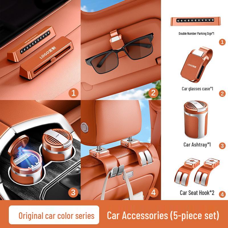 Luxury Vehicle Interior Set: Color Protection, Parking Sign, Glasses Clip, Ashtray Hook, LED Light, Custom Fit