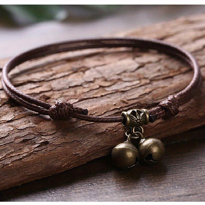 

Уникальный плетеный браслет на ногу с подвеской-колокольчиком, регулируемый браслет на щиколотку, аксессуар для стопы для женщин на каждый день коричневый