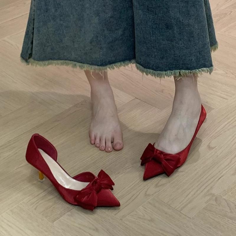 Fashion 2025 Sweet Butterfly Shallow Women Pumps Pointed Toe Office Lady Shoes Autumn Flock Hollow High Heels Wedding Bridal Shoes Woman