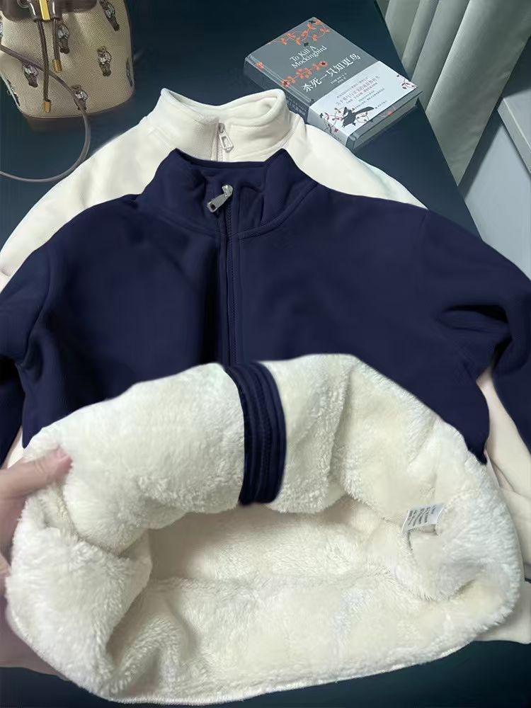 Women's Fleece Jacket with Lamb Wool Lining - Warm Zip Cardigan for Autumn/Winter