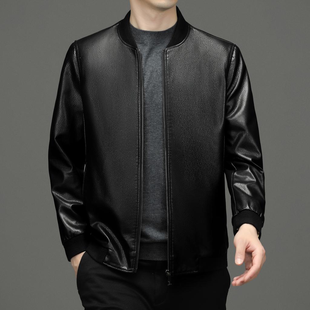 Echtlederjacke Herbst und Winter Slim Motorradanzug Mittelalterlich Lässig Baseballkragen Herren Lederjacke Papa-Kleidung