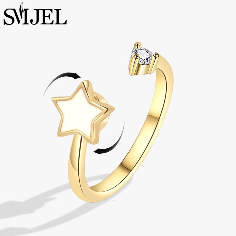 SMJEL Luxury Crystal Anxiety Relief Spinning Fidget Rings for Women Cute Sakura Daisy Rose Flower Rotating Ring Anti Stress Gift