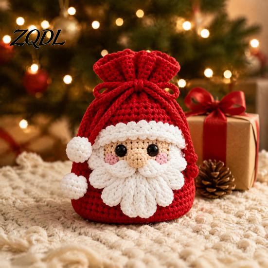Santa Claus Crochet Pattern Christmas Pouch Kit, DIY Snowman Pouch, Cute Penguin Elk Bear Beginner Friendly Yarn Kit Designs, Storage Bag Craft