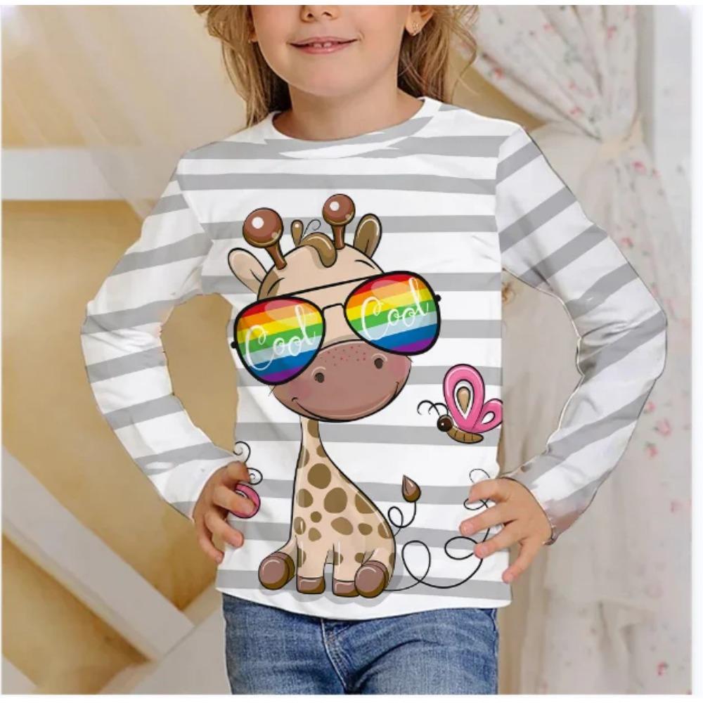 

Children s Funny Giraffe 3D Digital Printing Girl Fashion Trend Round Neck Long Sleeved T-shirt 170 слоновая кость