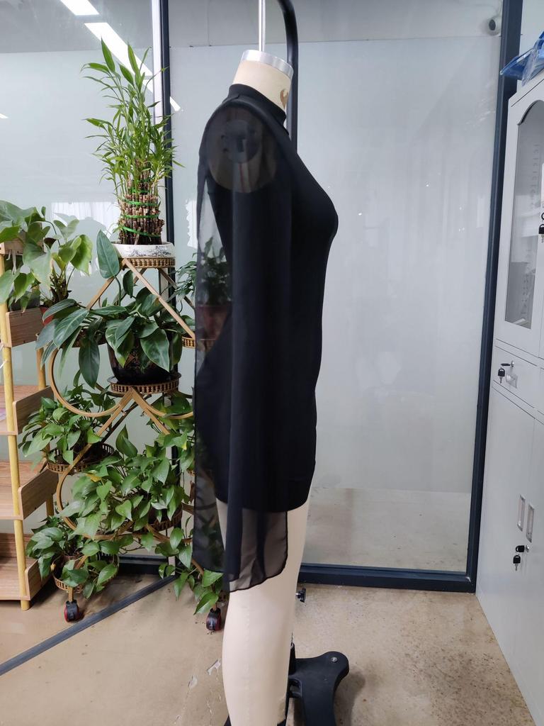 European & American Women's Fashion Round Neck Ribbed Chiffon Cape Bodycon Dress