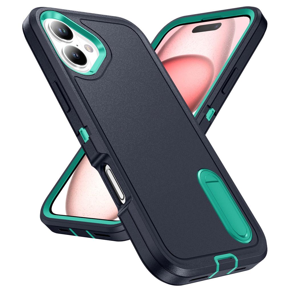 For iPhone 16 Case PC+Silicone+EVA Kickstand Drop-Proof Phone Cover