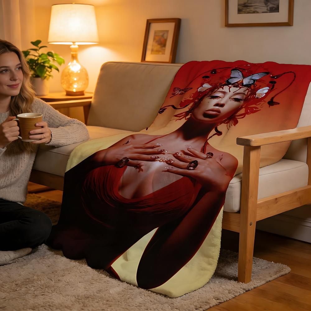 Album Cover K-Kali U-Uchis Throw High-Density Short Plush Blanket For Sofa Nap Air-Conditioned Room Soft Skin-Friendly