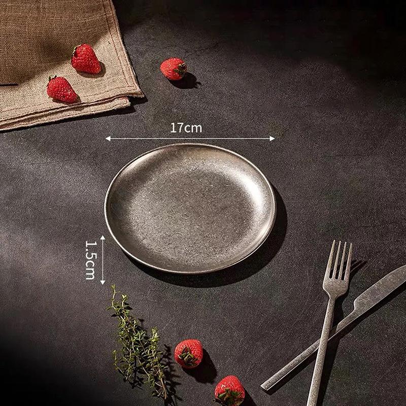 Stainless Steel Plates Vintage Multi-Function Storage Tray Classical Durable Western Dish Steak Dessert Plate Table Decor