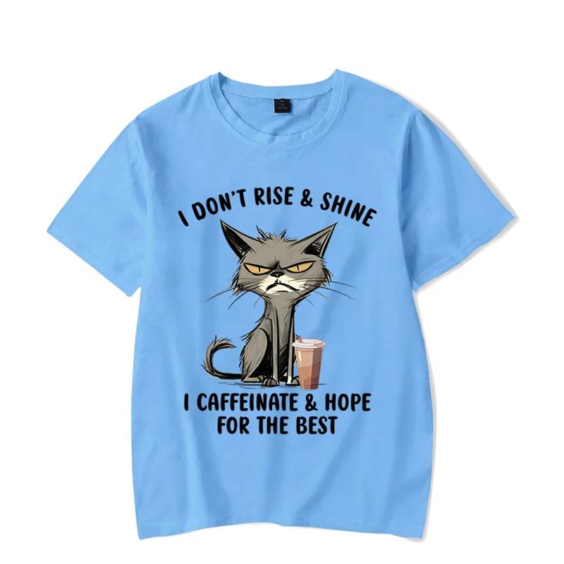I Don’t Rise & Shine Graphic T Shirts Funny Cat Tshirt Black Tops Clothing Fashion Harajuku T-shirts WoBrand T-shirt