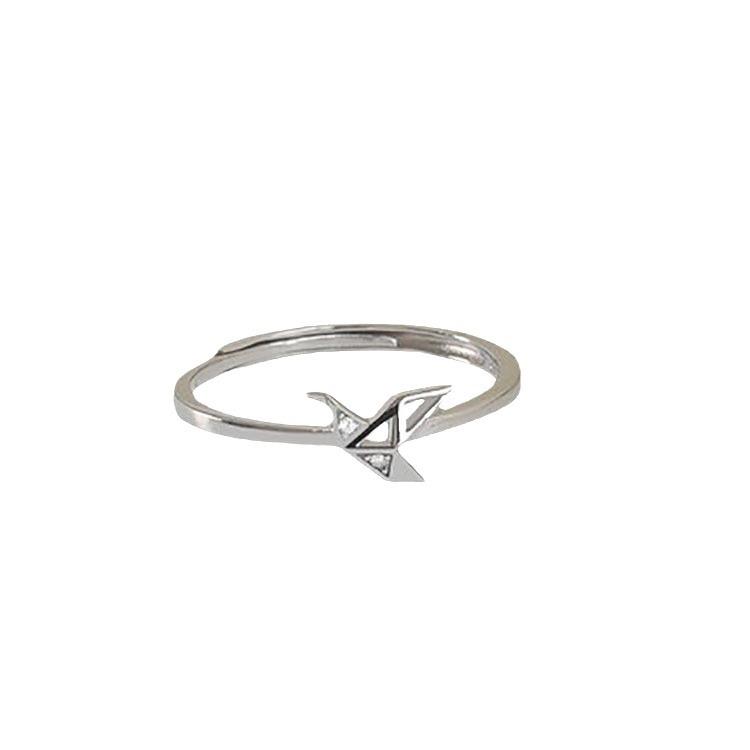 Trendy Adjustable s925 Sterling Silver Origami Crane Ring for Women – Minimalist Light Luxury Style