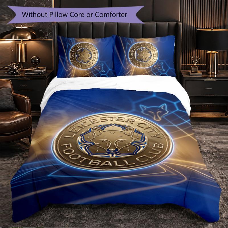 Leicester City Football 3 Piece Bedding Set Soft Duvet Cover Set with Pillowcases Printed Bedroom Decor Set for Home