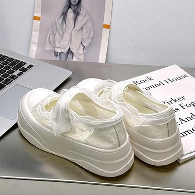 - Lace Thick-soled Velcro Hollow Board Shoes 5cm Organza Atmosphere Versatile Height-increasing Casual Shoes