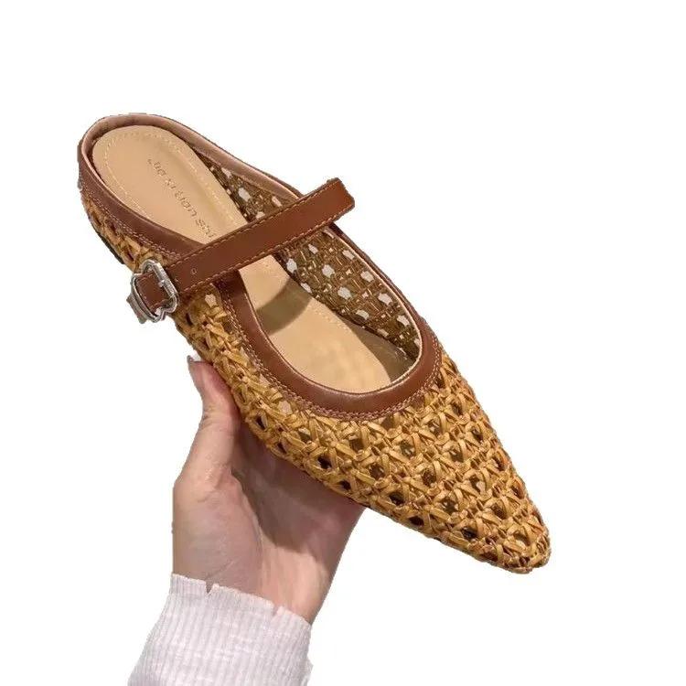 Fashion Women's Slippers  New Fashion Breathable Mesh Ballet Flats Luxury Wedge Heel Pointy High Slippers Women's Shoes