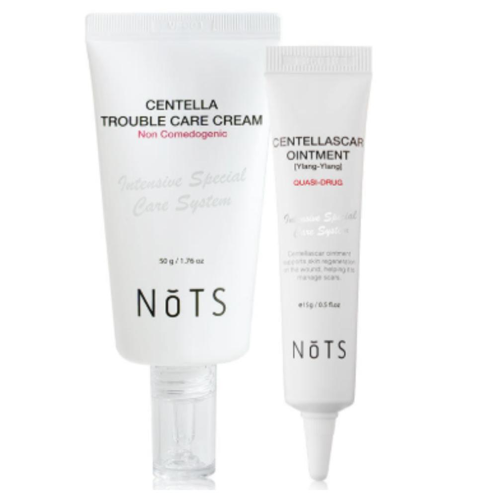 NOTS Centella Trouble Recovery Duo: Soothing Care Cream 50g & Intensive Scar Ointment 15g for Sensitive and Blemish-Prone Skin