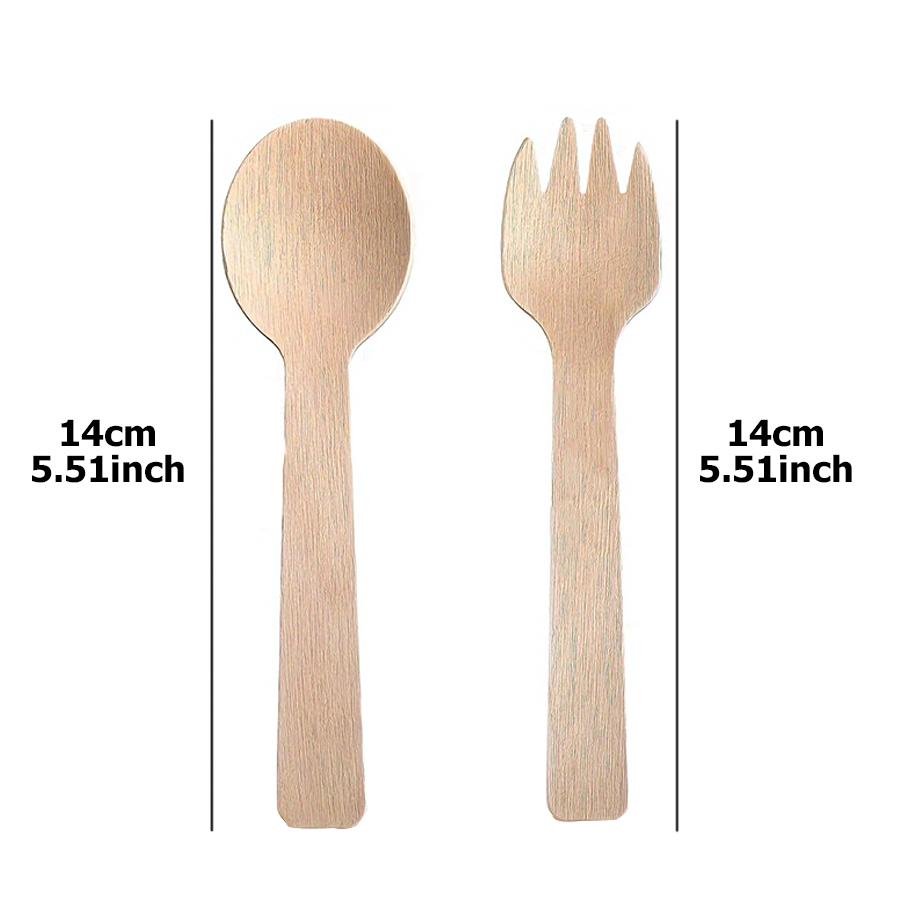 50/100pcs 14cm Disposable Wooden Spoon Fork Set for Party Wedding Cake Tasting Batch Practical Tableware Party Peripherals