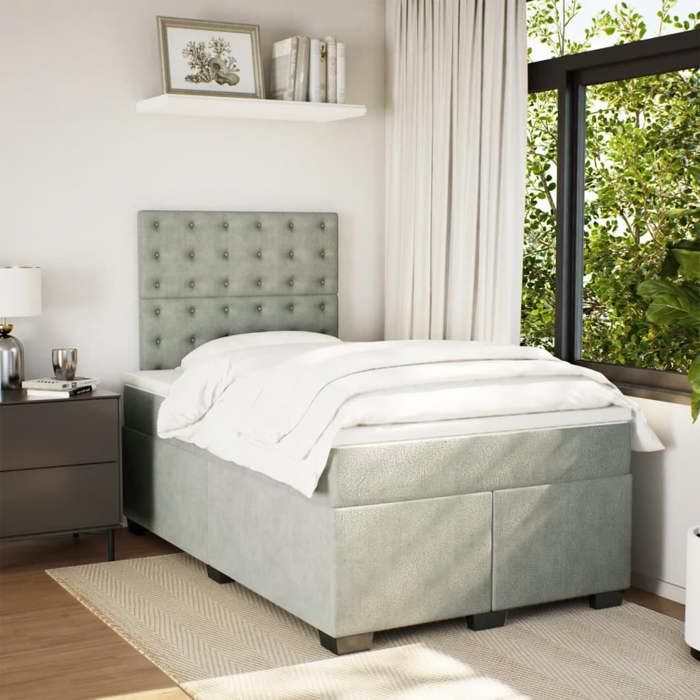 VidaXL Slatted Bed Base and Mattress Light Grey 120x200cm Velvet 3290894