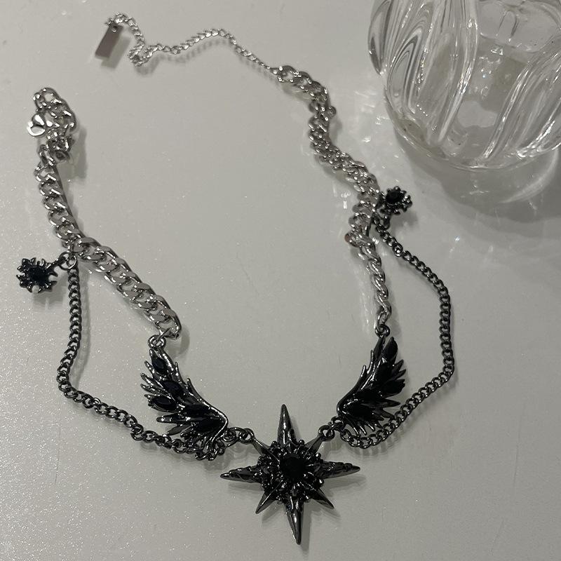 

Meier Punk black diamond wings starburst necklace subculture y2k hot girl clavicle chain