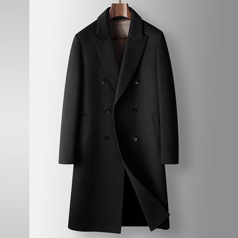 Wool Double-breasted Men's Woolen Coat Autumn and Winter Handmade Double-sided Woolen Take-off Down Liner Warm Jacket