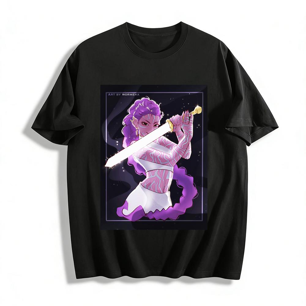 

Cool Girl with Purple Patterns & Sword Print Top Niche Streetwear Casual Versatile Crewneck T-Shirt Pure cotton T-shirt XXS