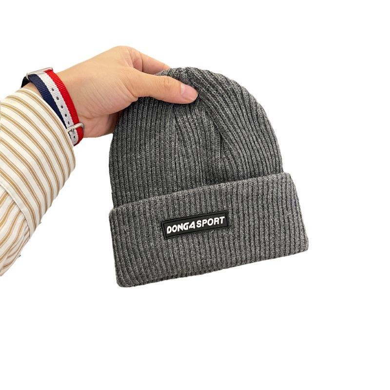 Autumn and Winter Woolen Pullover Hat for Women Fashionable and Versatile Letter Label Knitted Hat for Cycling Windproof Baotou Cold Hat for Men