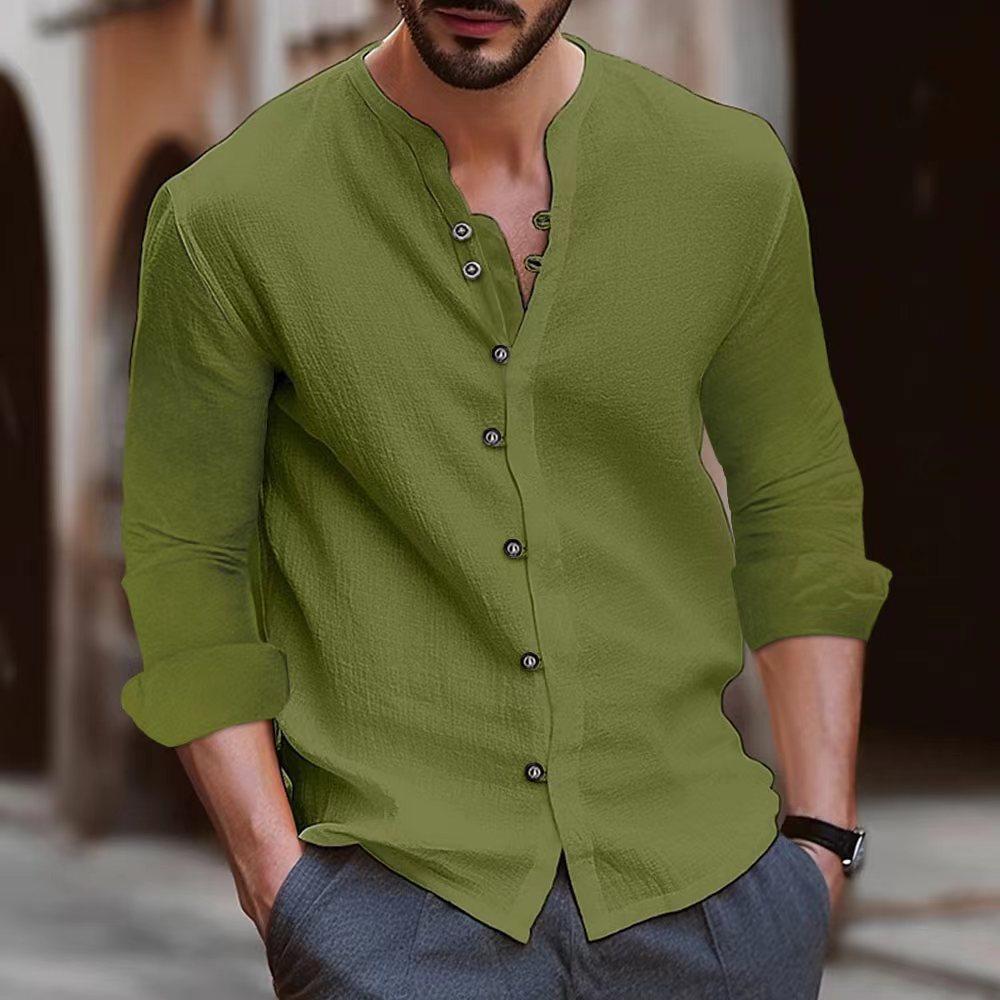 Hot Sale Hawaiian Fashion Men's Retro Button Cotton and Linen Casual Short Sleeve Shirt Pure Cotton