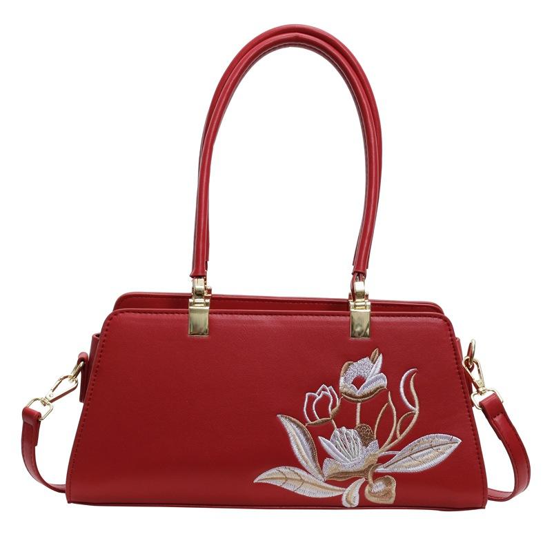 

Engagement Tote 2025 New Niche Baguette Bag One Shoulder Crossbody Bag Embroidery Bridal Bag Underarm Bag красный