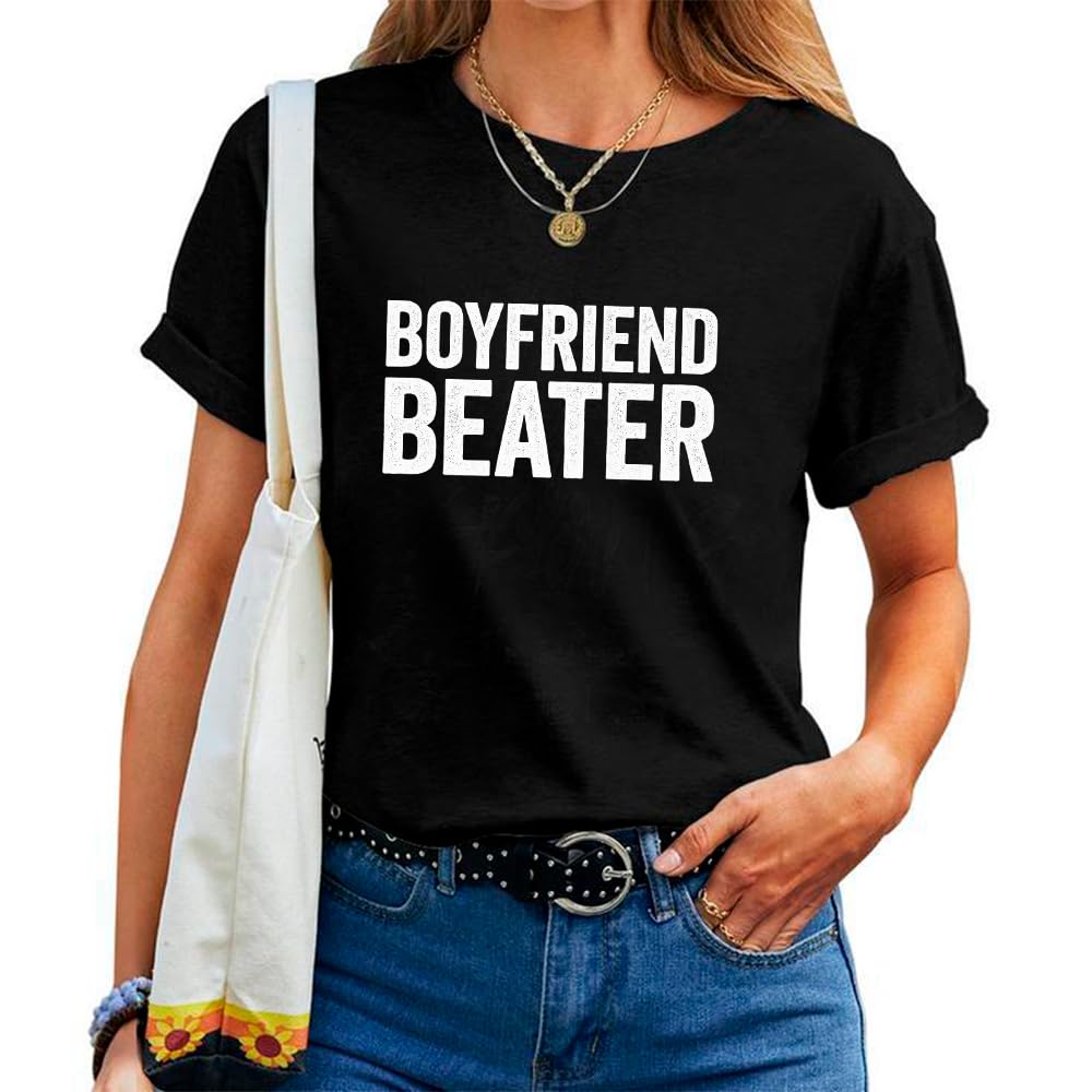 Boyfriend Beater T-Shirt Funny Valentine's Day Girlfriend T Shirts Unisex Letter Print Short Sleeve Graphic Tee Tops