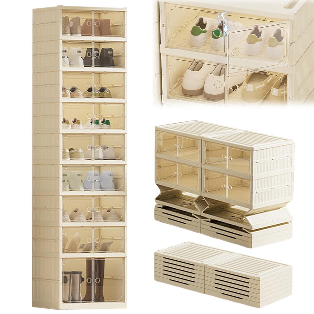Clear Shoe Storage Cabinet Foldable 8 Layers Shoe Container Box Easy Assembly Large Size Shoe Rack with Lids Portable Shoe Rack