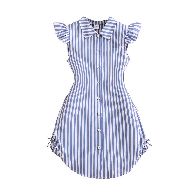 Girls' Fashionable Dress Summer Children's Elegant Striped Shirt Dress