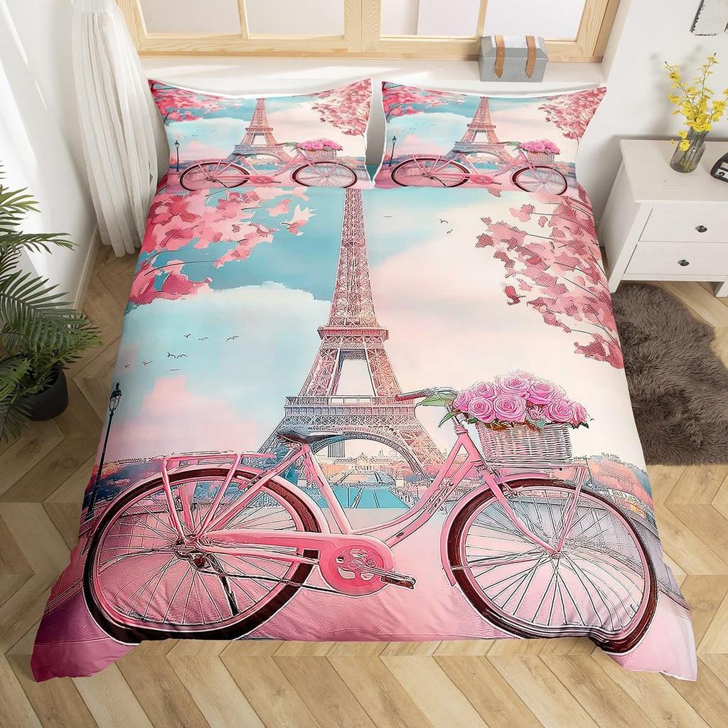 Girls Butterfly Duvet Cover Set Kids Floral Bicycle Bedding Set Fantasy Animals Comforter Cover Flower Bike Spring Bedclothes