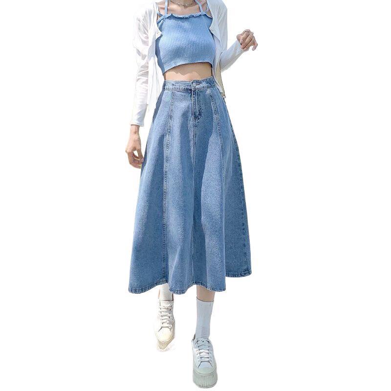 Plus Size Women's Retro High-Waisted Denim A-Line Skirt - Summer/Autumn Trendy